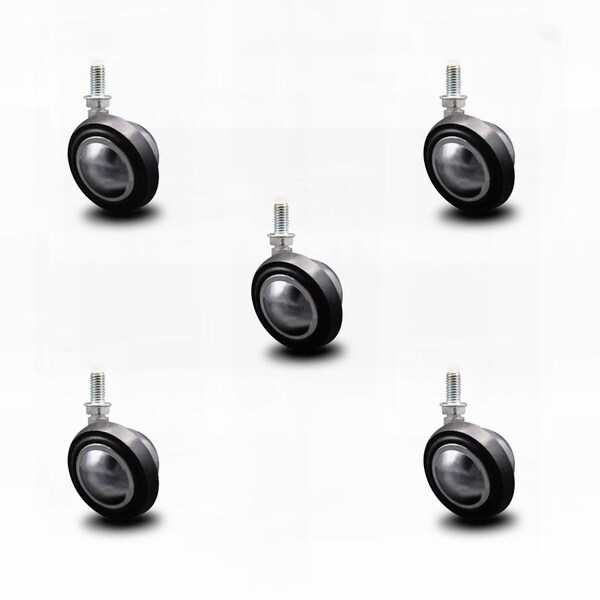 2.25 Inch Bright Chrome Soft Tread Ball Caster - 3/8 Inch Threaded Stem, 5PK